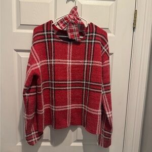 Tahari Red Plaid Cowl Neck Sweater